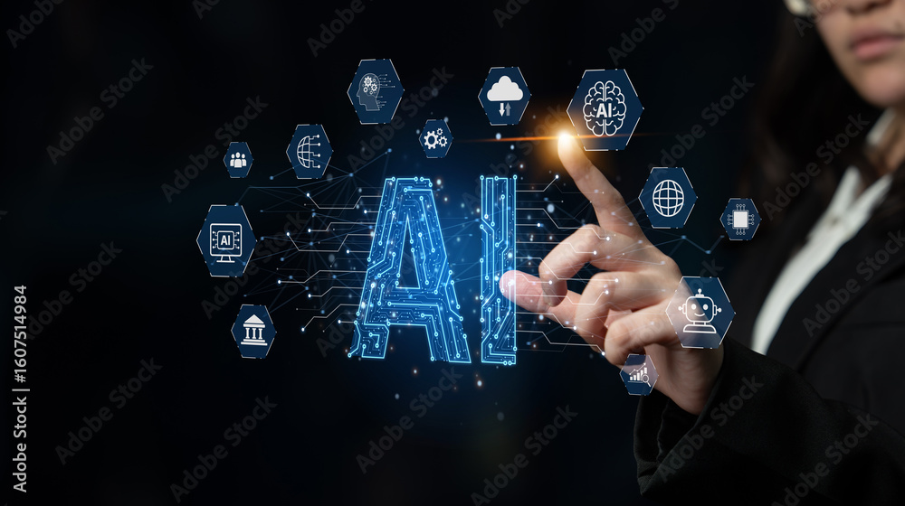 Poster ai assistant brain processor with llm technology, big data, machine learning, generative ai for busi