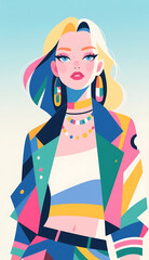 Flat style fashionable fresh female illustration wallpaper