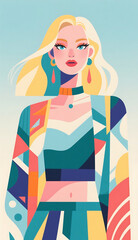 Flat style fashionable fresh female illustration wallpaper