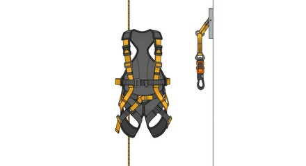 Safety harness and fall arrest system components illustrated.