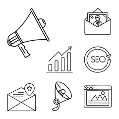 Marketing and S E O icons with megaphone graph and email 1