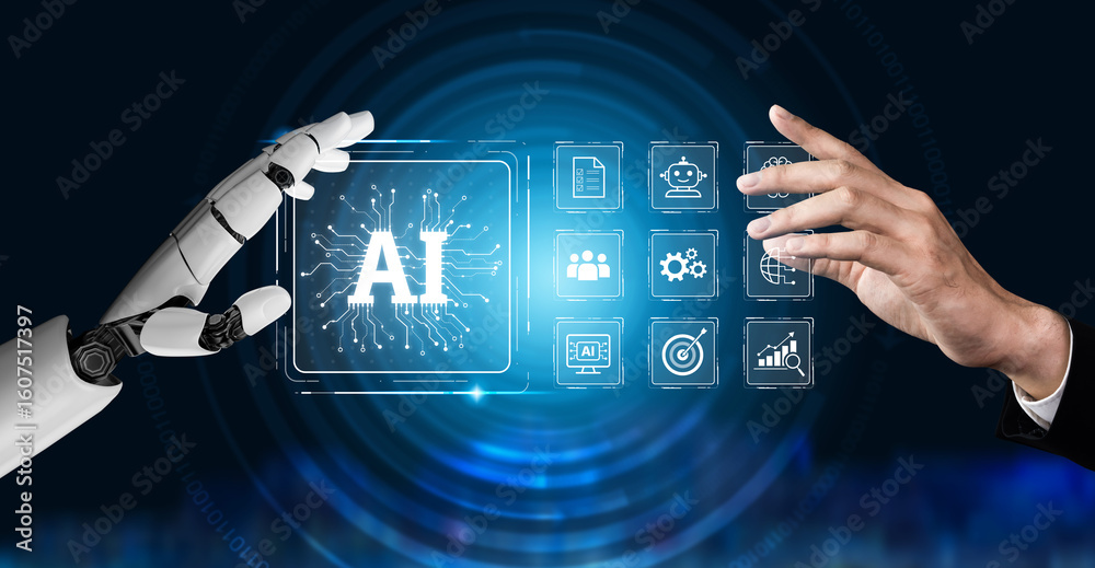 Poster ai brain processes big data with generative ai, llms, and machine learning to support business decis