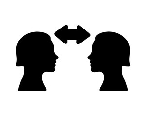 Silhouette image depicting communication or exchange between two individuals minds