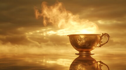 Steaming cups of tea and coffee on white saucers for a cozy morning beverage scene