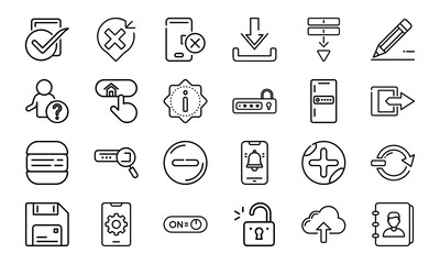 Minimal Line UI Icon Set for Web and Mobile Interface 24 Editable Vector Icons for App, Dashboard, UX Design, Settings, Cloud, Security, Upload, Notification, Home and More