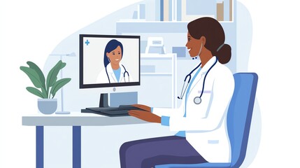 Obraz premium Woman doctor video chatting with patient