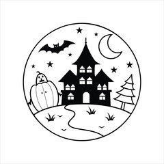  Spooky Halloween Scene Vector Illustration