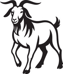 Goat silhouette walking black on white, Farm animal graphic in bold outline