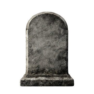 Aged stone memorial marker with rounded top isolated on a transparent background weathered