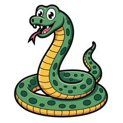 Funny cartoon green viper illustration with a cute coiled python symbol