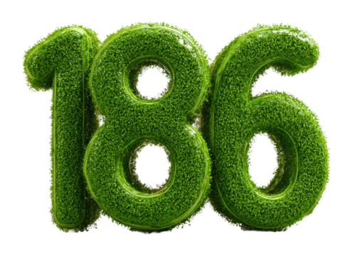 Celebrating nature's vibrance green grass number 186 in a bright isolated on transparent background