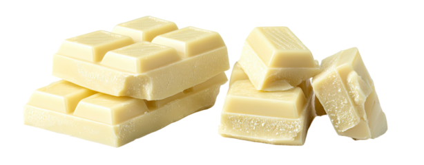 Stacked and broken pieces of white chocolate