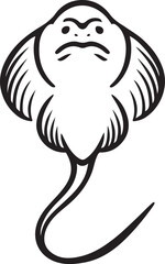 Stylized manta ray face vector silhouette, Sea animal bold black graphic design