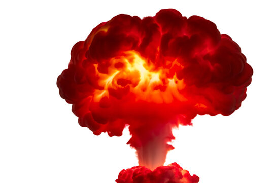 Fiery mushroom cloud explosion isolated on a transparent background