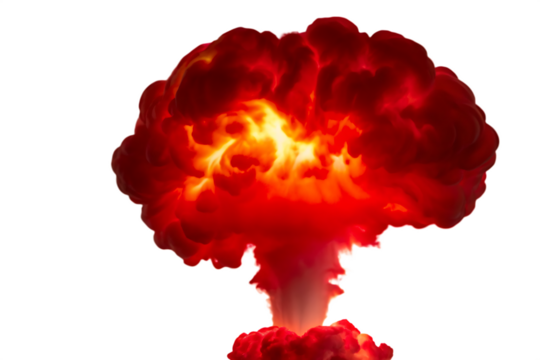 Fiery mushroom cloud explosion isolated on a transparent background