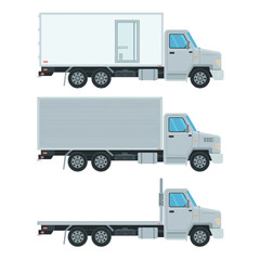 Three different types of trucks lined up side by side