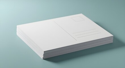 Stack of Blank Postcards with Rounded Edges on Soft Teal Background, Natural Daylight, No Text, Minimalist Stationery Mockup, Clean and Modern Card Template for Messages, Invitations, and Art Projects