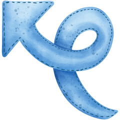 A watercolor painting of a light blue arrow curved into a circle and pointing upwards, with a seam around the edges, giving it a denim-like texture.