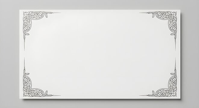 High-Resolution Blank White Certificate Paper with Decorative Border on Pale Grey Background, Elegant Award or Diploma Mockup, Professional Stationery Template for Recognition and Achievement