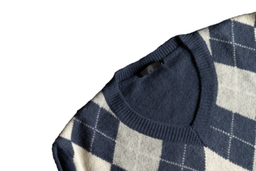 Argyle patterned wool sweater with transparent background
