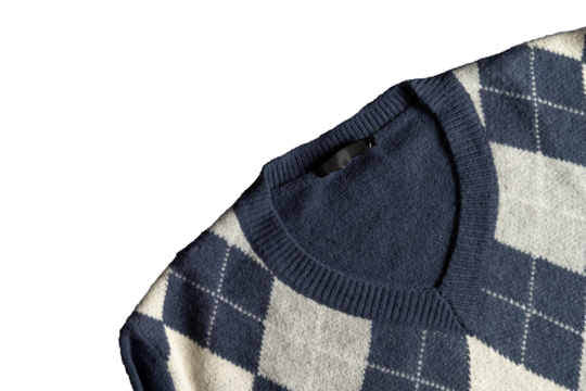 Argyle patterned wool sweater with transparent background
