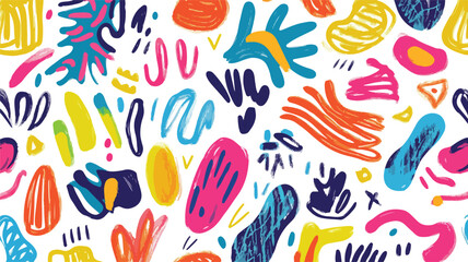 Colorful Seamless Doodle Pattern Texture on White Background