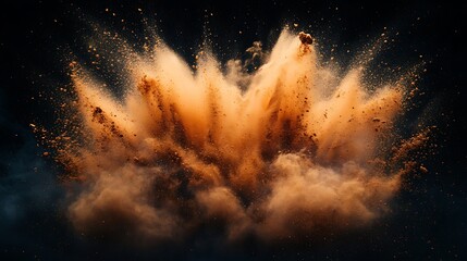 Explosion of vibrant orange powder against a dark background