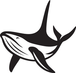 Whale silhouette black vector on white background, Marine giant illustration ocean style