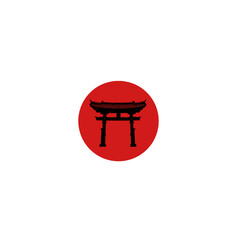 japan flag with torii gate silhouette icon vector on transparent background