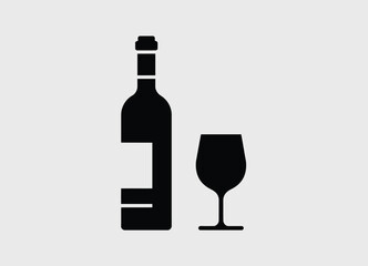 Simple silhouette of a wine bottle and glass