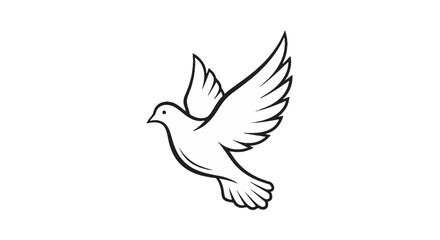 Obraz premium Graceful flying white dove line art illustration, symbolizing peace, hope, freedom, and spiritual purity for religious or commemorative designs.