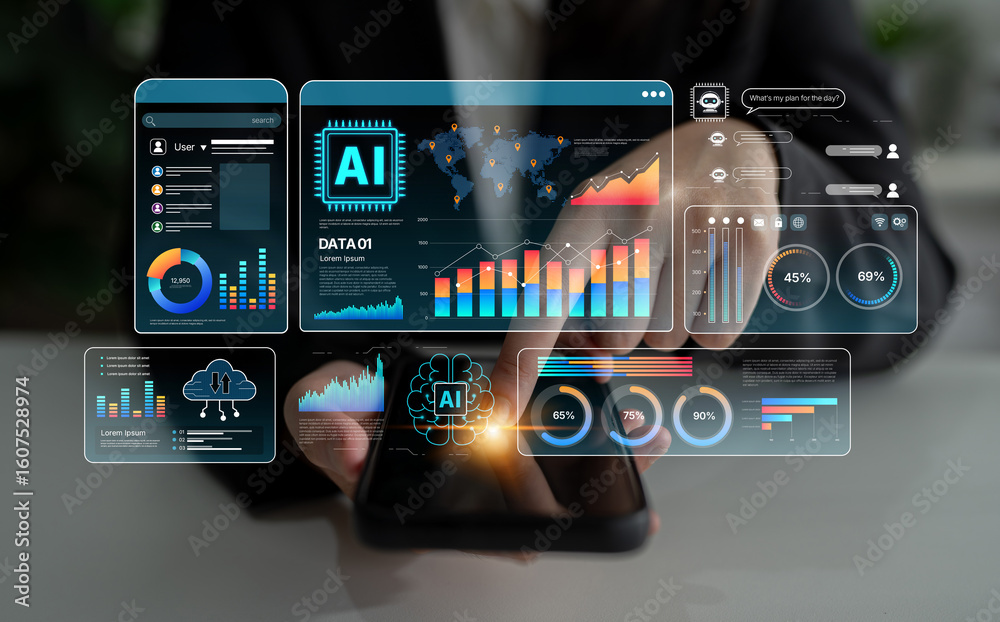 Poster ai assistant brain processor with llm technology, big data, machine learning, generative ai for busi