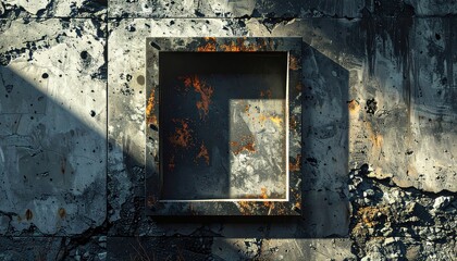 Abstract Wall Texture with Shadow and Rusty Metal Frame Design