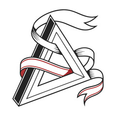 Fototapeta premium Black and red ribbon around geometric triangle abstract