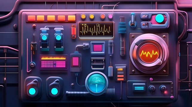 Vivid diagnostic interface panel with playful indicators