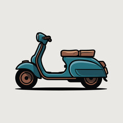 Retro teal scooter with brown seat and wheels