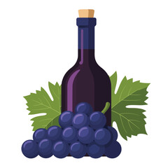 Dark purple wine bottle with grapes and leaves