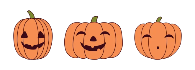 Fototapete Abbildungen Halloween pumpkin, jack o lantern with carved face, isolated on transparent. Hand drawn line vector illustration. Funny cartoon character. Holiday design elements collection, clip art set, banner  © Maria Skrigan