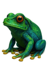 Obraz premium Green and blue frog sitting with transparent background