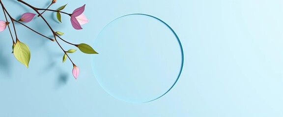 Circular paper cutout, delicate shadow play on light blue background ,  clean,  papercraft