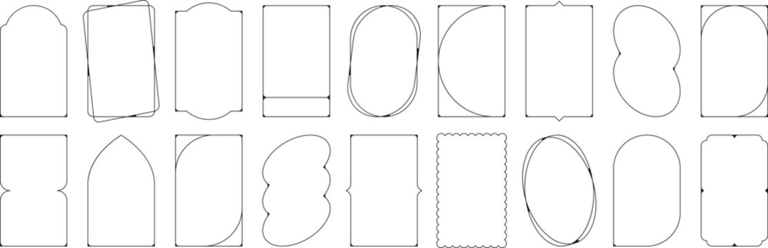 Minimalist linear frames, modern aesthetic decorative borders. Abstract boho style oval and arch shapes, trendy retro line border, simple outline geometric frame for social media or poster vector set