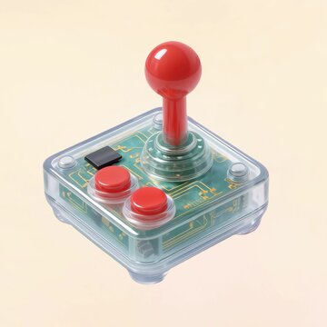 Retro joystick with transparent casing animation isolated asset, transparent 4K video, alpha channel, ProRes 4444