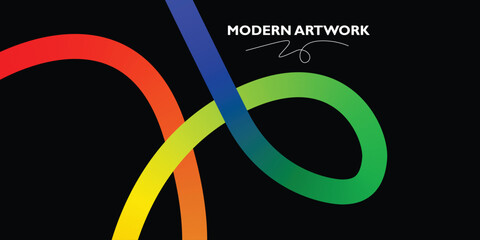 Modern Artwork Abstract Rainbow Curves, Gradient Design, Vivid Colors