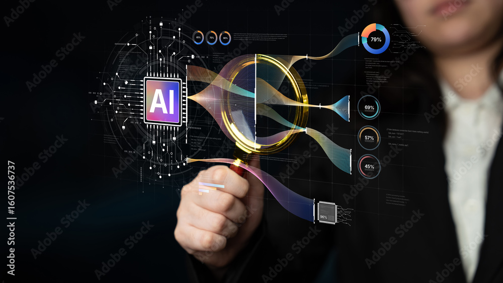 Poster ai assistant brain processor with llm technology, big data, machine learning, generative ai for busi