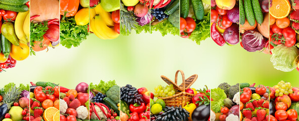 Beautiful frame of healthy bright fruits and vegetables