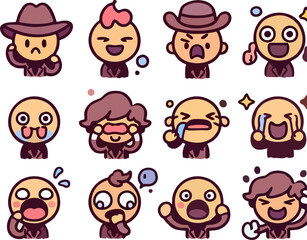 Cartoon Faces with Emotions – Flat Icons 8