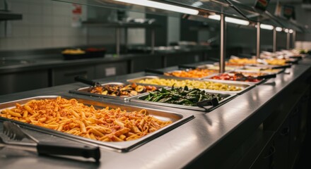 Assortment of freshly prepared cuisine in a buffet ready for serving showcasing delicious food