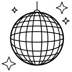 Disco Ball Outline with Hanging Wire and Three Stars Around for Party Icon