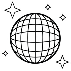 Disco Ball with Stars Outline Icon Style, Party Decoration and Celebration Symbol