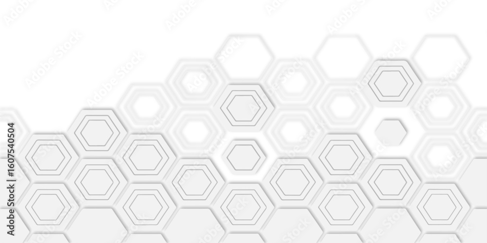 Aufkleber Arrangement of multiple white hexagon shapes connected together white background creating a pattern.